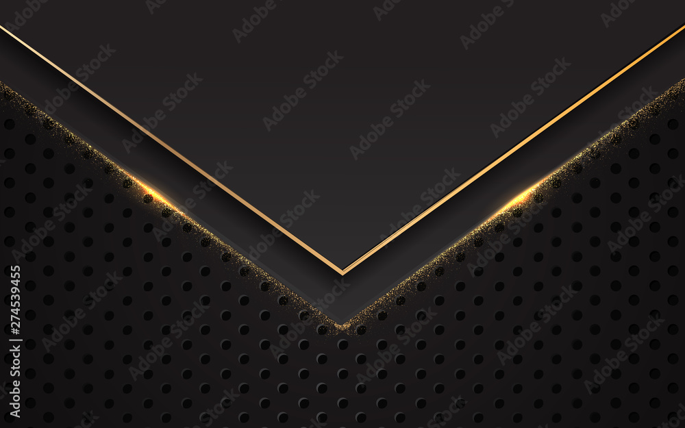 Poster black abstract 3d background with a combination line gold and sparklepattern
