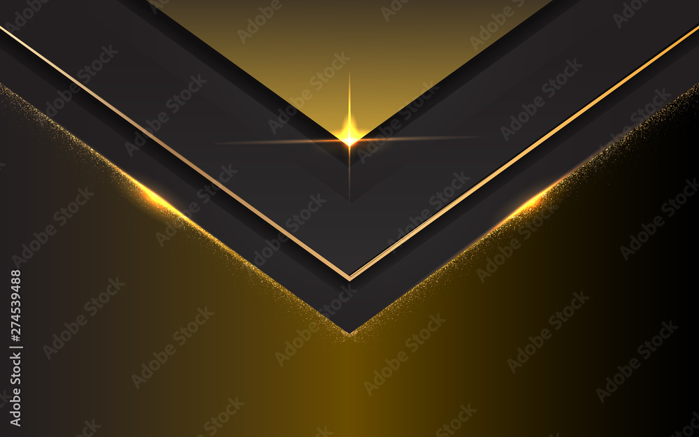 Poster black abstract 3d background with a combination line gold and sparklepattern