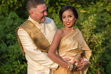 Beautiful portrait of a multi cultural wedding couple