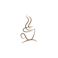 Coffee, tea cup artistic vector drawing with vapor. Coffee cup art hand drawn sketch.