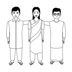 indian children avatar cartoon character in black and white