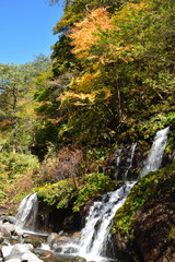 water fall in autumn, sunny day
