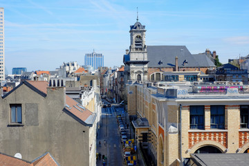 Fototapeta na wymiar An aerial view over the roofs and streets of Brussels, which is the capital of Belgium and Europe