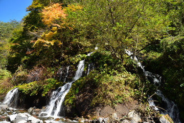 water fall in autumn, sunny day
