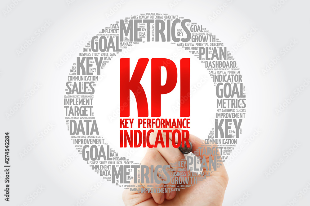 Poster kpi - key performance indicator circle word cloud with marker, business concept background