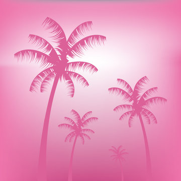 pink background tropical palms blurred