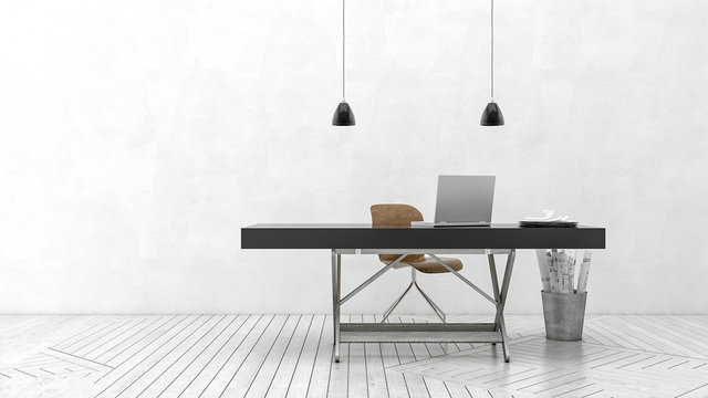 Modern monochrome minimalist office or den