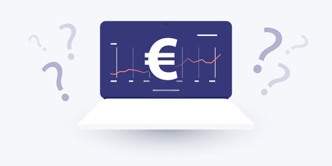 Business or Data Analysis, Audit or Financial Statistics, Investment Advice Design Concept with Euro Sign. Landing Page Template. Vector Illustration