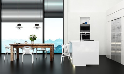 Small compact open plan fitted kitchen