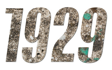 Year 1929 with old concrete wall on white background