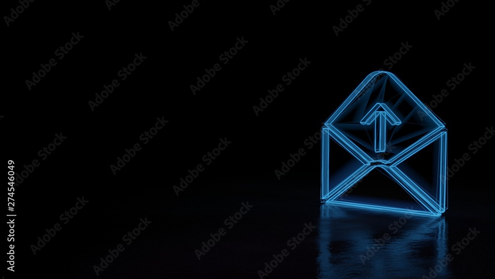 Poster 3d glowing wireframe symbol of symbol of paper open envelope isolated on black background