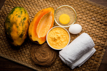 Papaya Face mask for acne treatment, selective focus