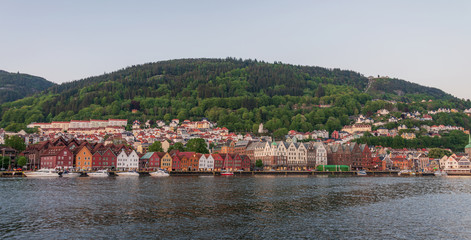 Bryggen, the historical colorful building in Bergen city, Norway.