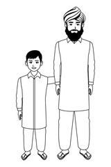 indian family avatar cartoon character in black and white