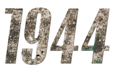 Year 1944 with old concrete wall on white background