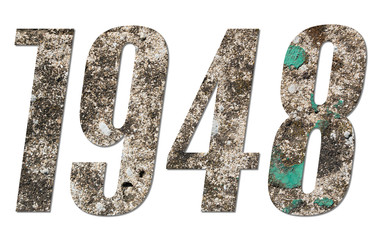 Year 1948 with old concrete wall on white background