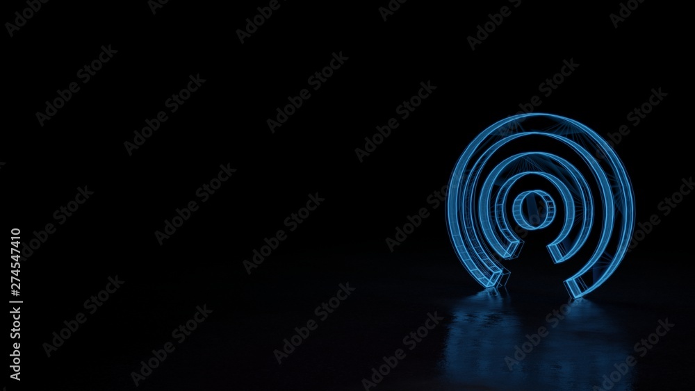 Poster 3d glowing wireframe symbol of symbol of connection isolated on black background