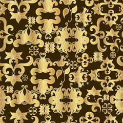 Seamless vector pattern with golden ornament on black background