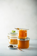 Homemade apricot jam in jars