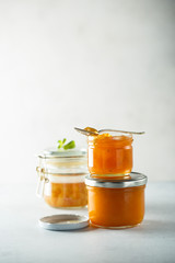 Homemade apricot jam in jars