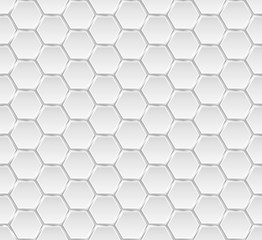 Silver and white metal honey hexagonal cells seamless texture. Mosaic or speaker fabric shape pattern. Technology concept. Honeyed comb grid texture and geometric hive hexagonal honeycombs. Vector
