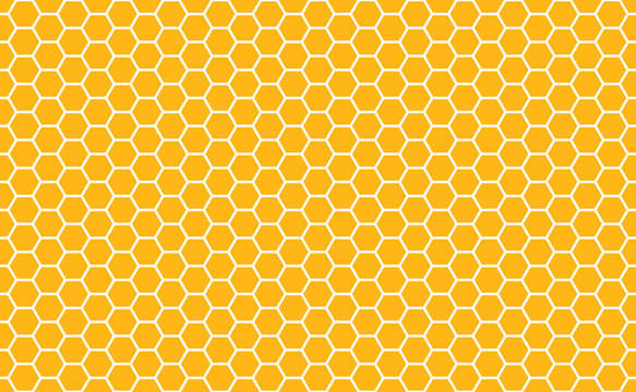 Gold honey hexagonal cells seamless texture. Mosaic or speaker fabric shape pattern. Golden honeyed comb grid texture and geometric hive hexagonal honeycombs. Vector illustration