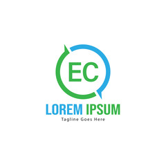Initial EC logo template with modern frame. Minimalist EC letter logo vector illustration