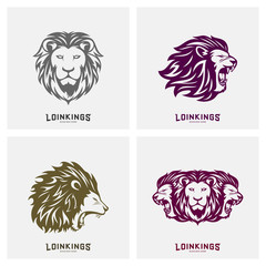 Set of Lion Head Logo Design Vector. Silhouette of Lion. Vector illustration