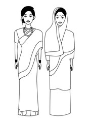 indian family avatar cartoon character in black and white