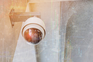 CCTV camera monitoring for security system protection in office with abstarct of IOT network...