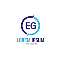 Initial EG logo template with modern frame. Minimalist EG letter logo vector illustration