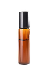 Bottle of herbal essential oil isolated on white