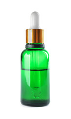 Bottle of herbal essential oil isolated on white