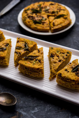 Handvo/handwa is a vegetable cake originating from the Gujarat, India. selective focus