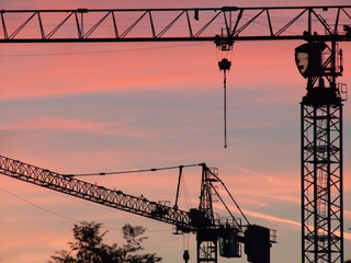 crane at sunset