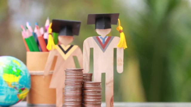 Concept of Budget for education learning scholarship financial fee payment, models people in university knowledge achievement for study abroad international have to money expensive for fees student
