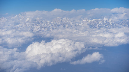 Himalaya mountains on clouds