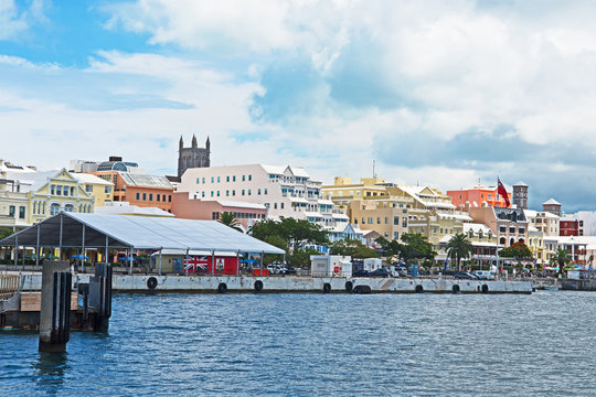 A view of Hamilton, the capital of Bermuda, and its waterfront.