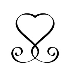 Vintage calligraphic Love Heart black sign. Calligraphy Design flat element of Valentine day. Romantic illustration symbol join, passion, wedding. Template for t shirt print, card, invitation Vector