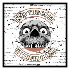 grunge style vintage skull and text keep faith hand drawing vector