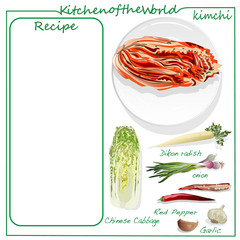 Vector illustration of menu. Recipe blank. Kimchi, traditional korean food. Illustration on white.