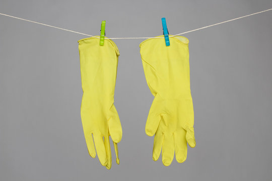 Hanging Yellow Rubber Marigold Gloves