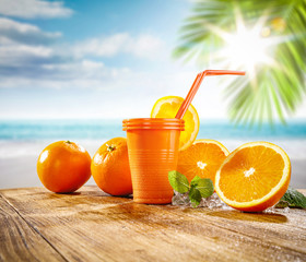 Summer drink and beach landscape 