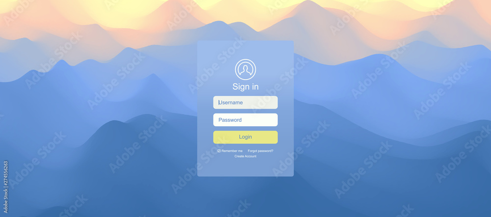 Wall mural landscape before sunset. sunrise. login user interface. modern screen design for mobile app and web 