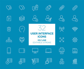 Set of User interface white icons in line	