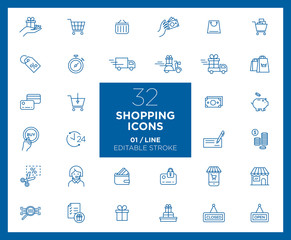 Set of Shopping icons in line	