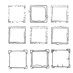 handdrawn square doodle frame collection vector