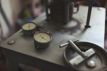 Analogue pressure gauge in Pripyat.Close-up.Chernobyl Exclusion Zone, Ukraine