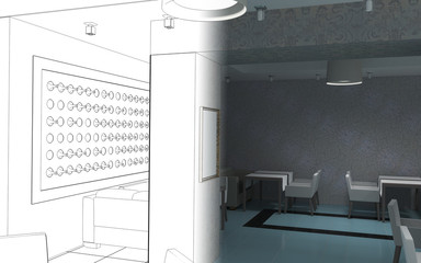 restaurant, interior visualization, 3D illustration