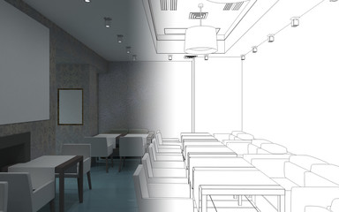 restaurant, interior visualization, 3D illustration